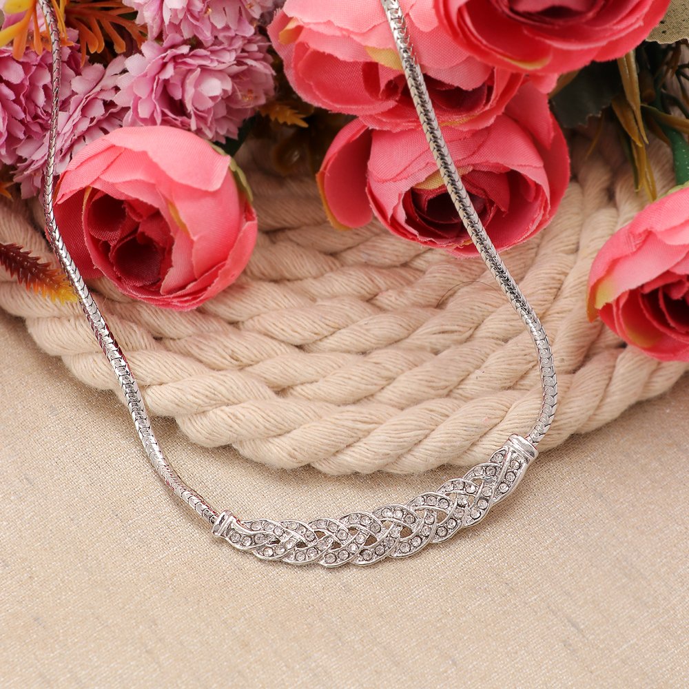 Silver-Plated Contemporary Crystal Zig-Zag Necklace image 0