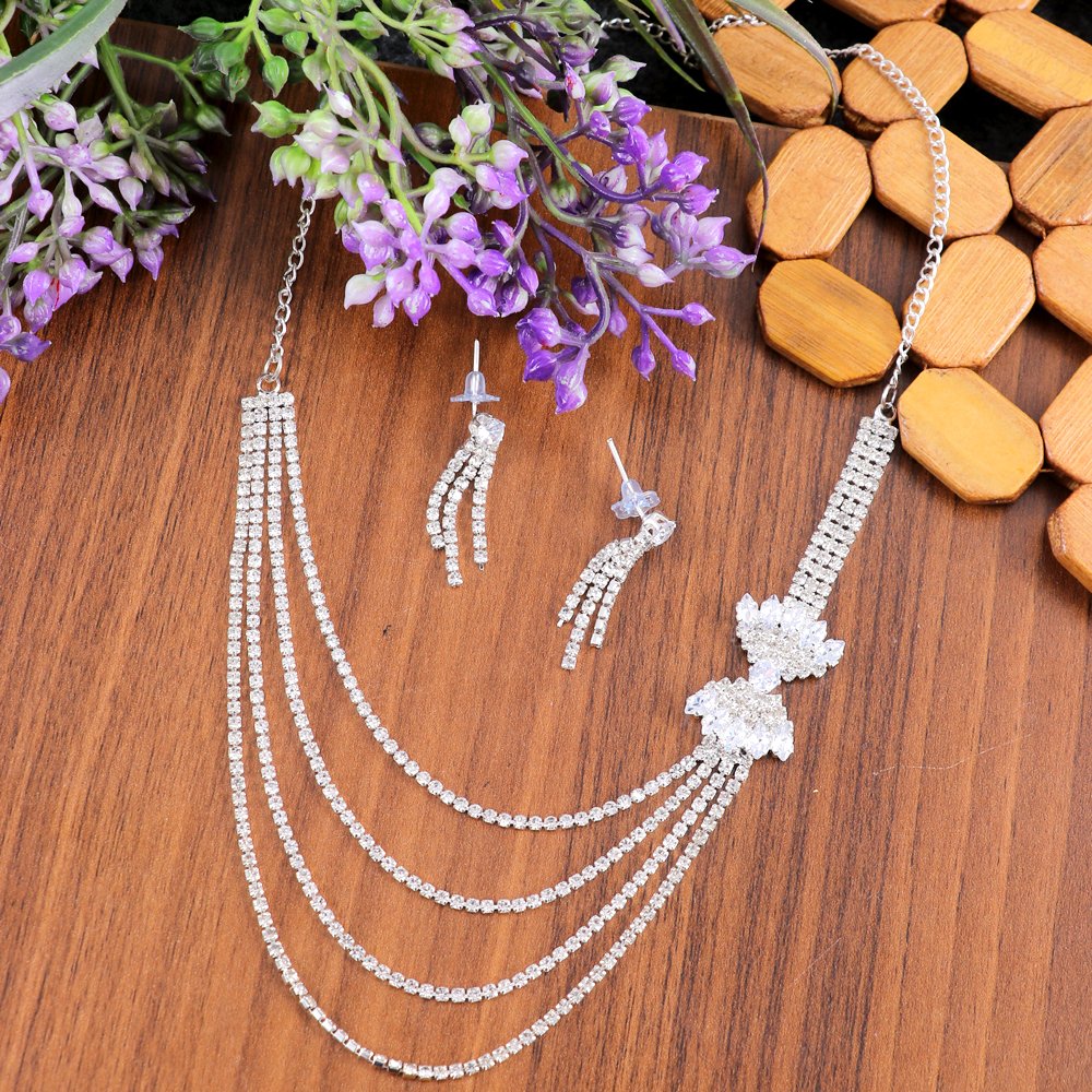 Silver-plated Layered American Diamond (A/D) Jewellery Set image 0