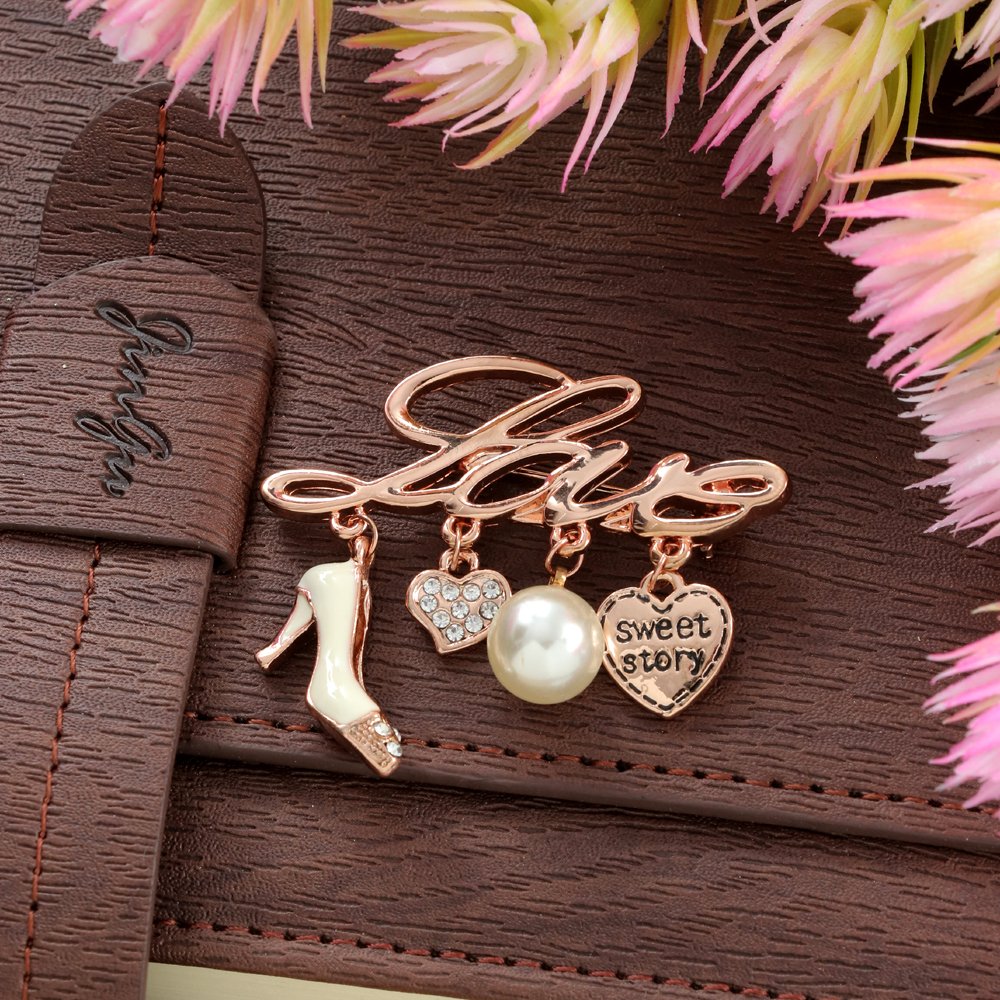 Gold-Plated Tassel Pearl/Heel Heart Love Brooch for Women/Girls image 0