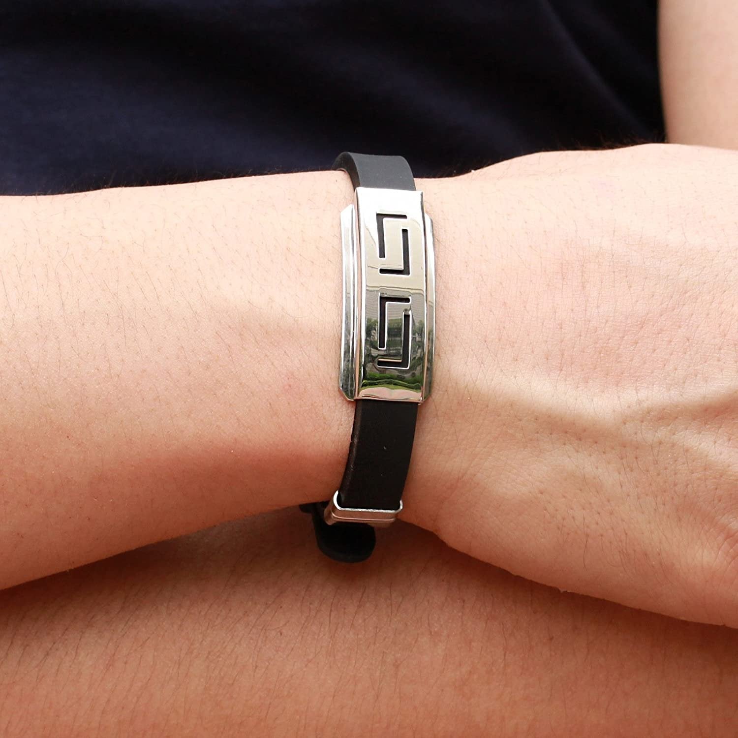 Silver-Plated Elegant Double L Black Silicon Bracelet for Men image 1