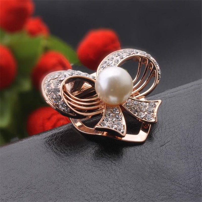 Gold-Tone Pearl Bow Knot Brooch For Women/Girl's image 0