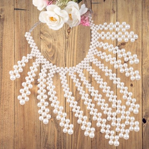 White Pearl Tassel Necklace image 1