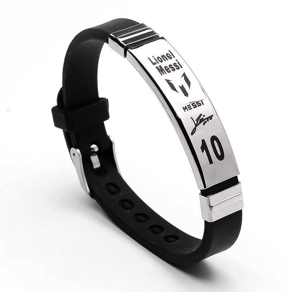 Silver-Plated Soccer Bracelet with Engraved Messi Signature for Men/Women image 2