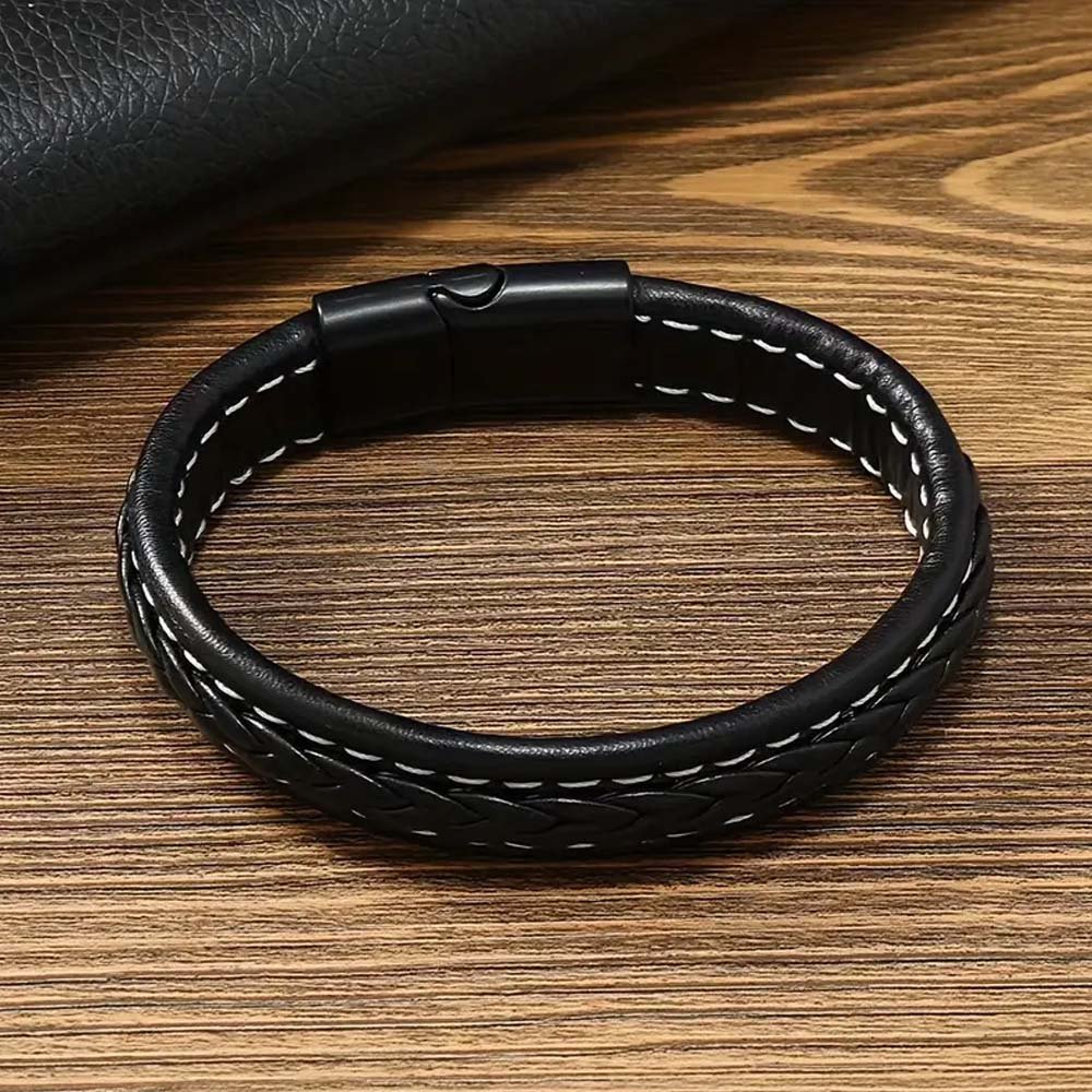 Men's Braided Leather Bracelet with Steel Magnetic Clasp image 2