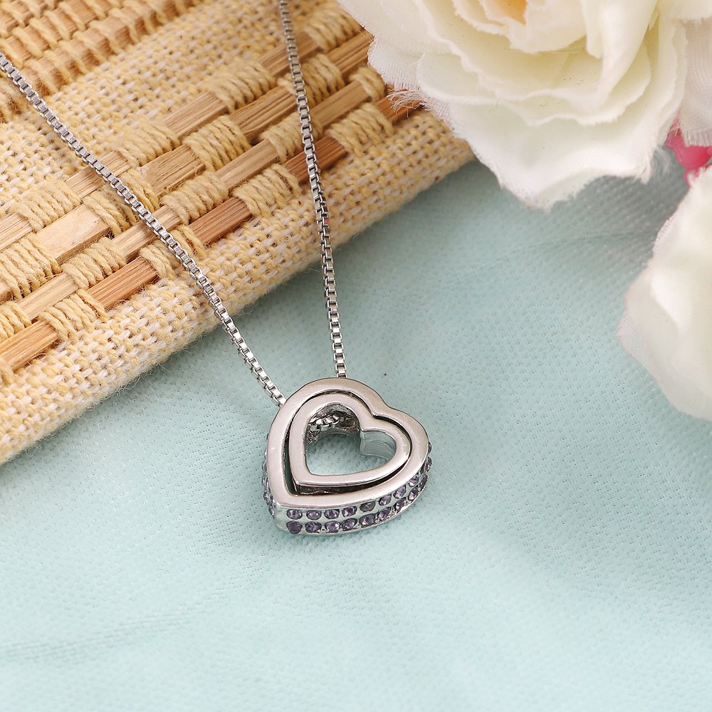 Double Silver-Plated Crystal Heart Pendant Necklace image 2