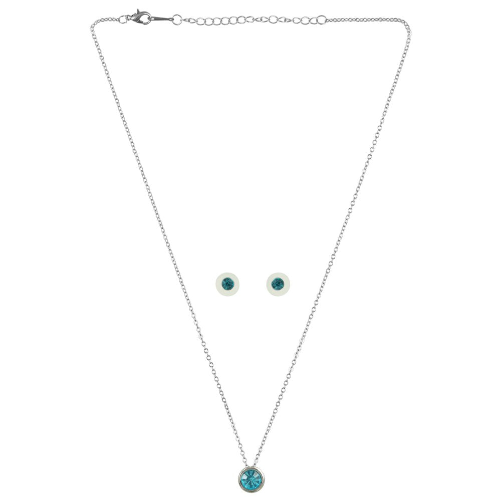 Silver-Plated Turquoise Blue Crystal Tear Drop Necklace & Earrings set image 2