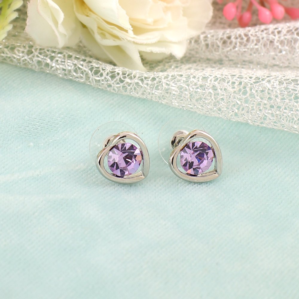 Silver-Plated Heart Pink Crystal Studded Earrings image 2