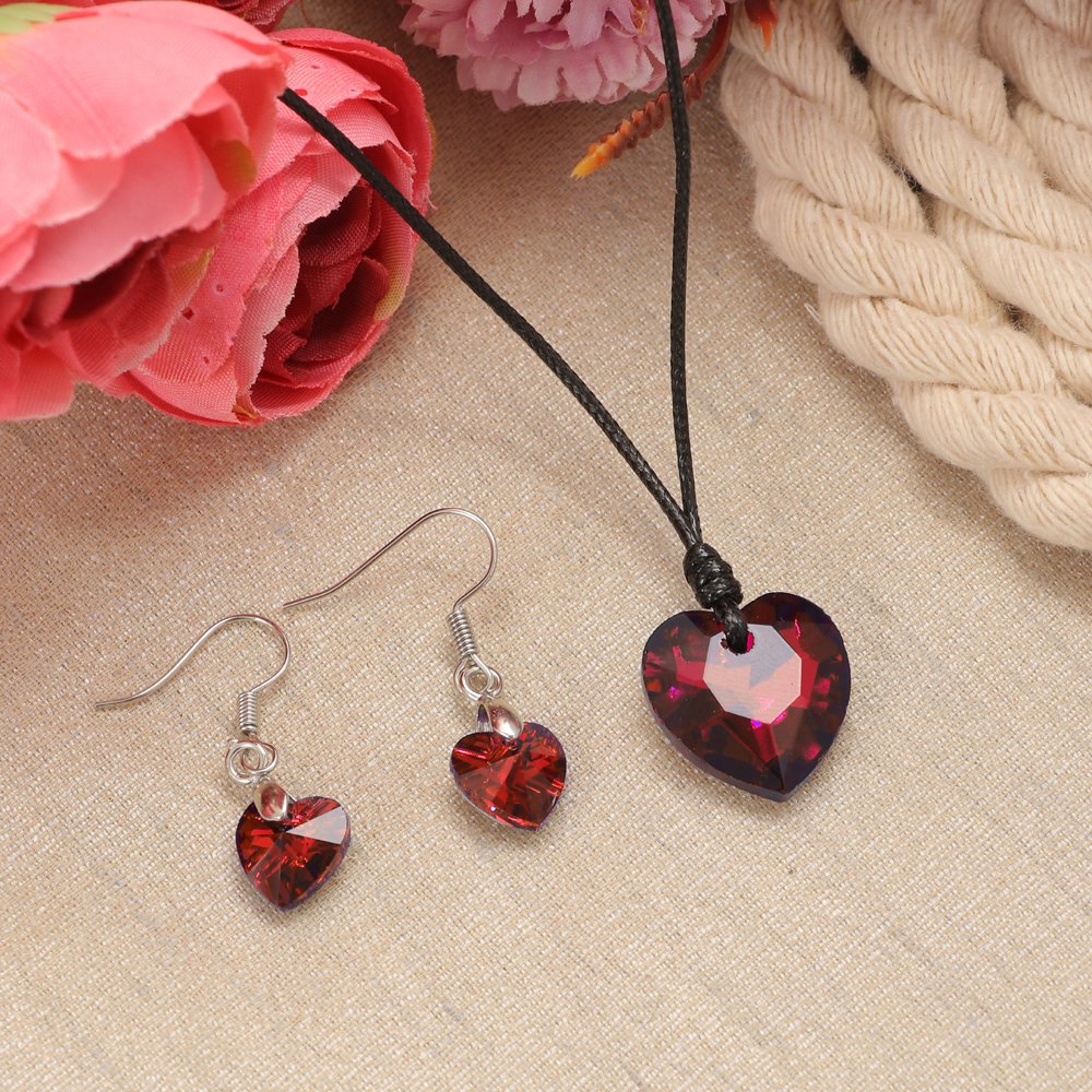Red Crystal Heart Pendant Necklace and Earrings Set image 0