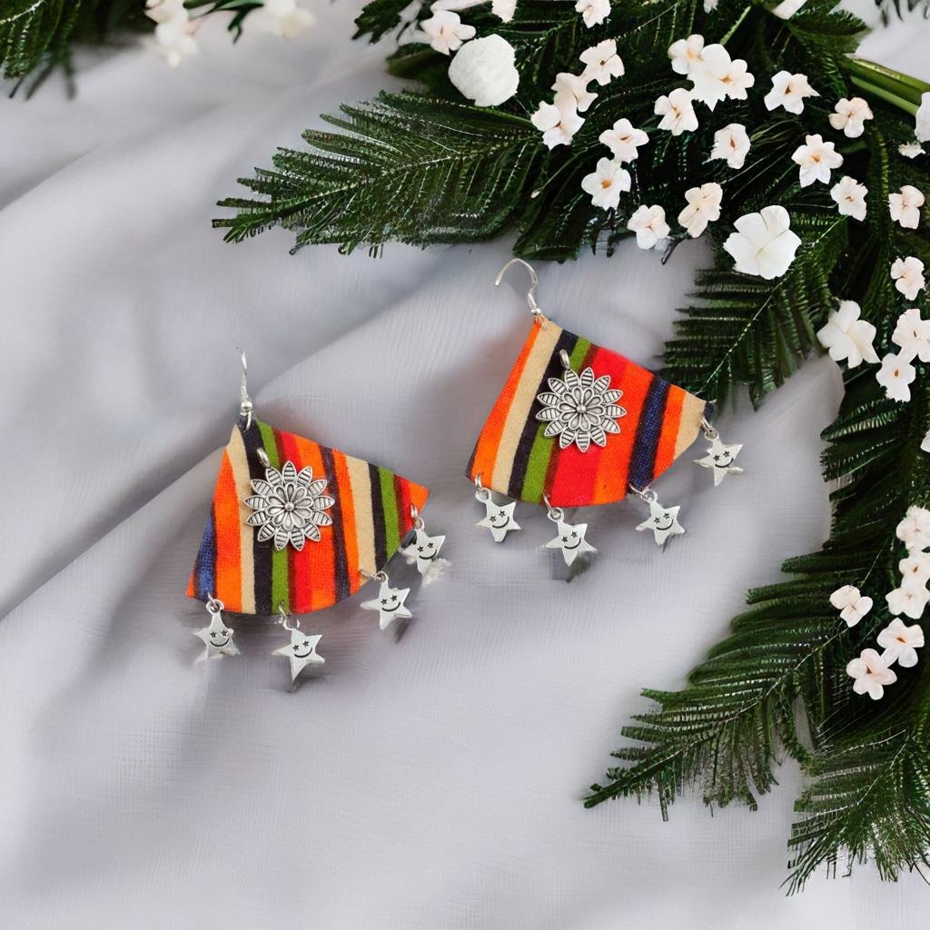 Boho Handcrafted Multicolor Fabric Dangler Earrings image 0