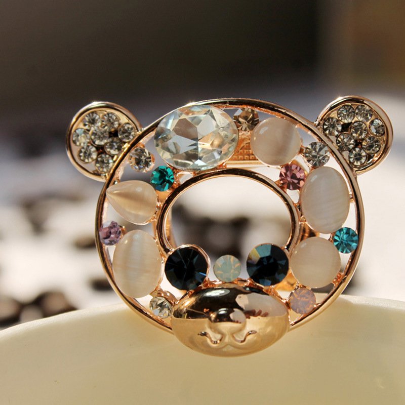 Gold-Plated Crystal Teddy Bear Brooch image 1