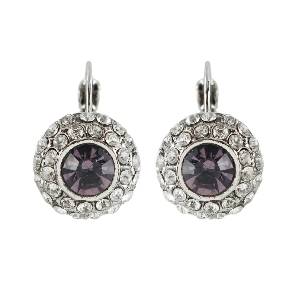 Purple Stone-Studded Silver-Plated Clip-On Lever-Back Drop Earrings image 2