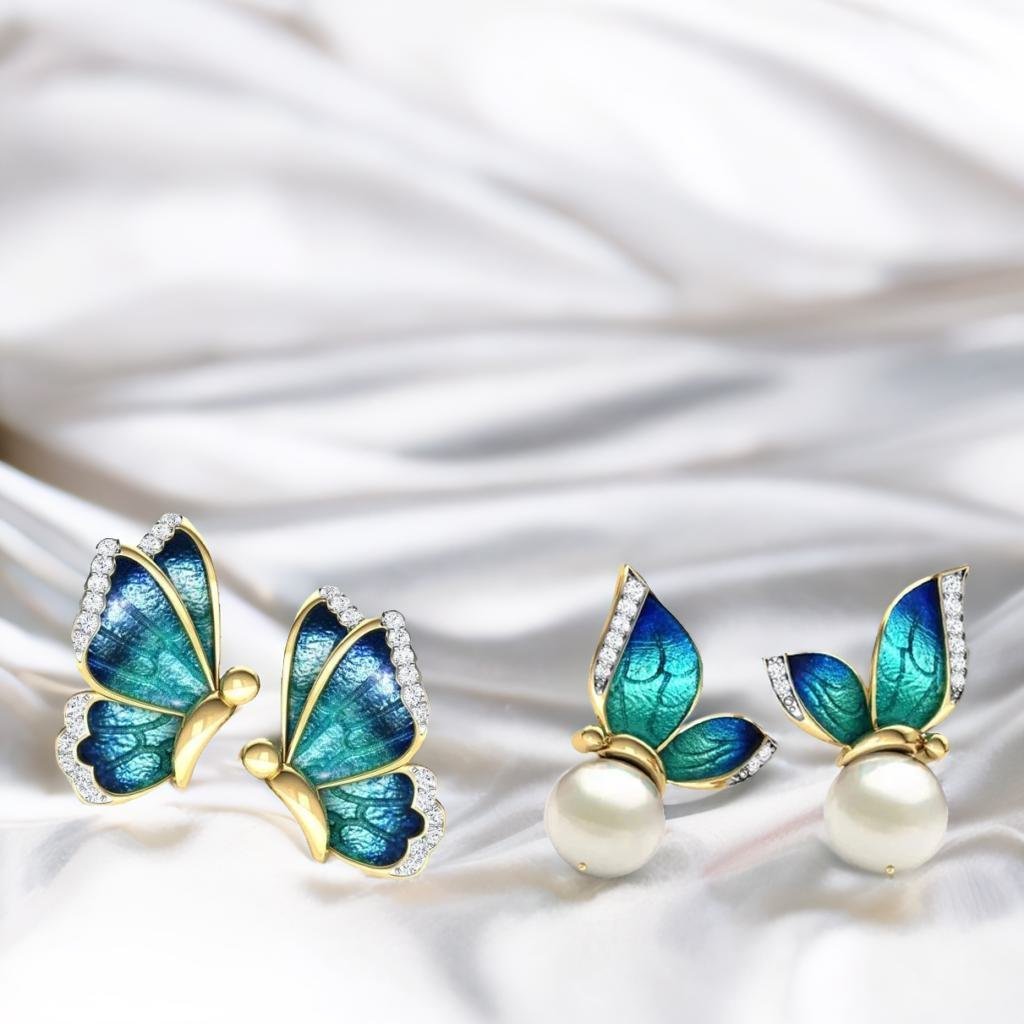 Elegant Combo Set: 2 Butterfly Pearl Stud Earrings image 0