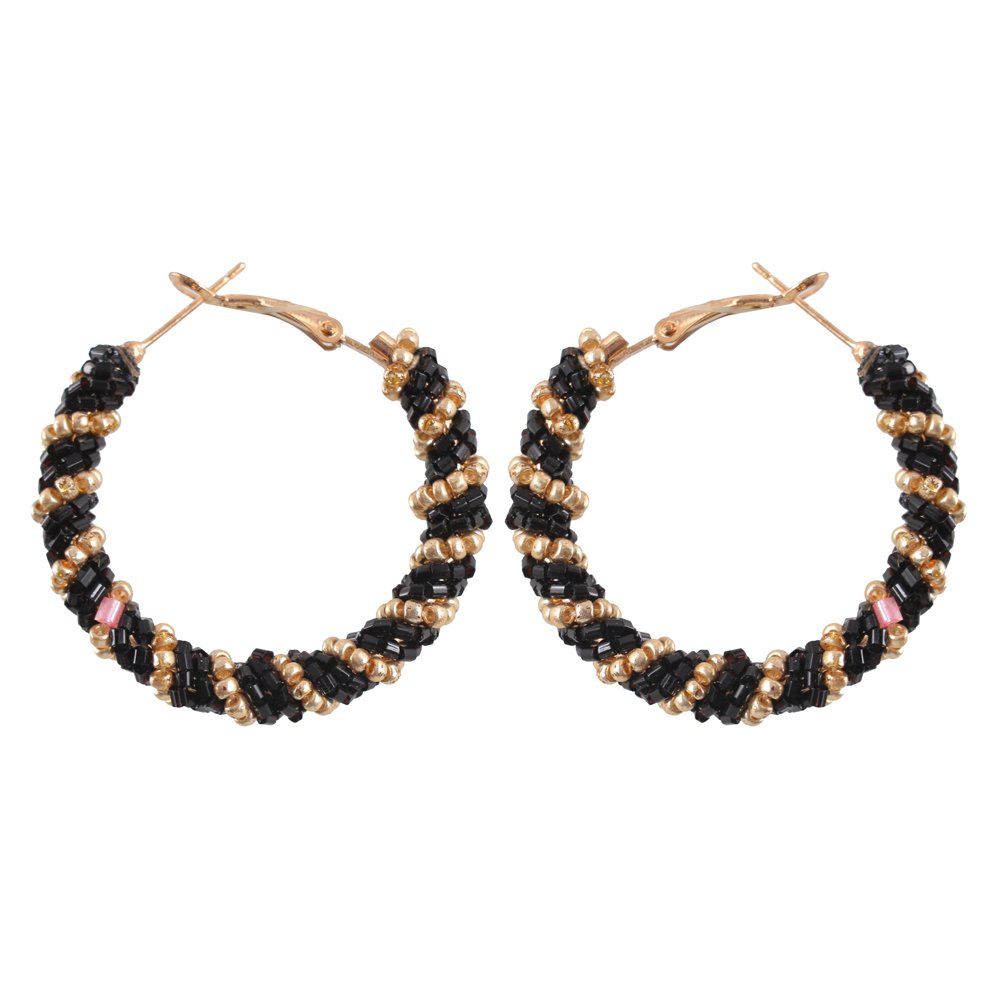 Black Beaded Hoop Earrings image 4