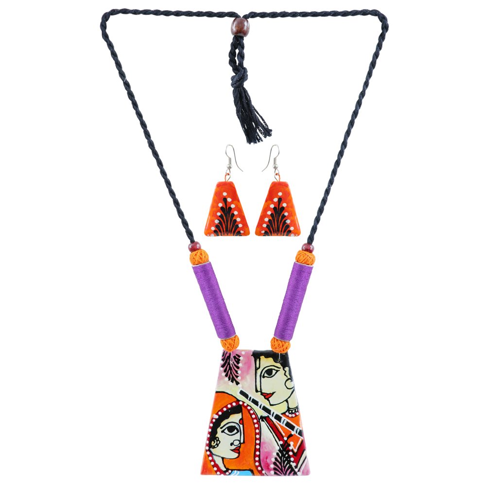 Hand-Painted Shri Ram Sita Terracotta Fabric Jewellery Set image 2