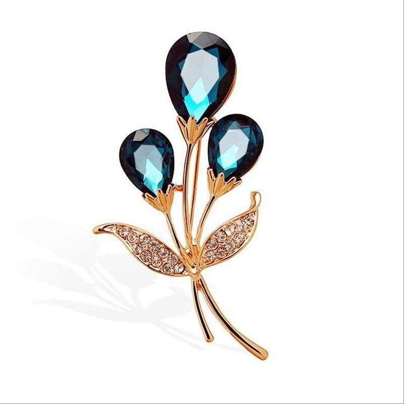 Gold-Plated Blue Crystal Brooch For Womne/Girl's image 4