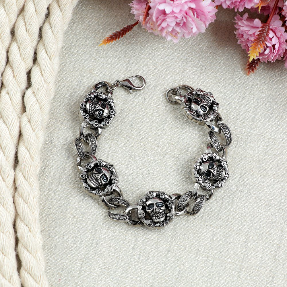 Men's Stainless Steel Silver Color Punk Skull Charms Bracelet image 4