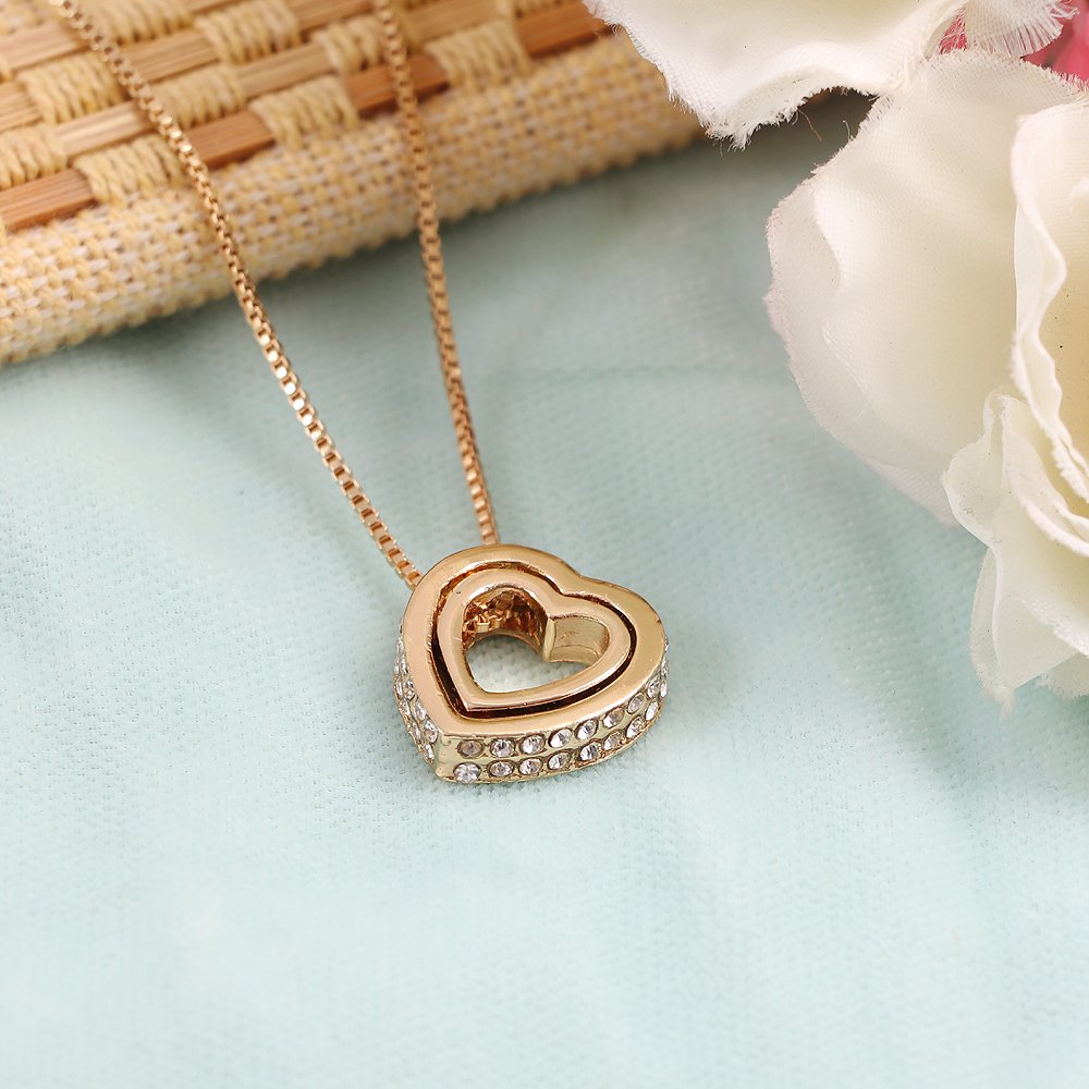 Double Gold-Plated White Crystal Heart Pendant Necklace image 2