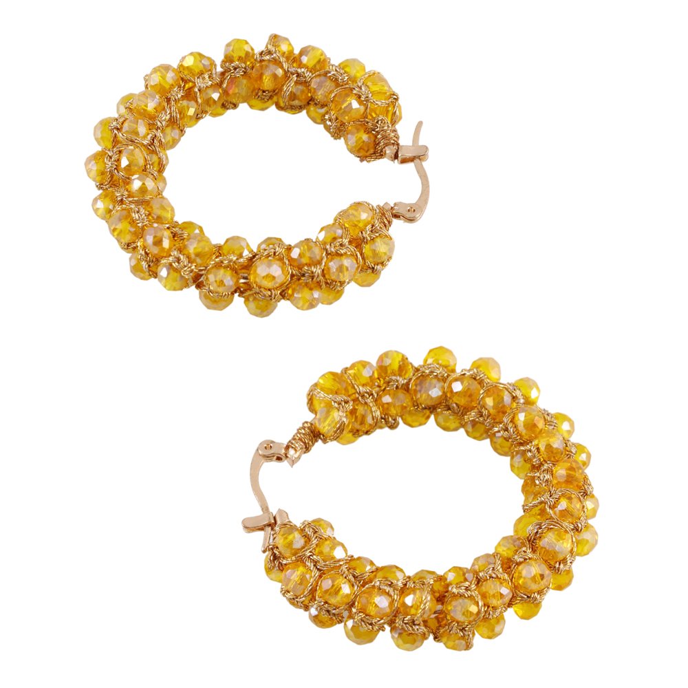 Gold-Plated Yellow Beaded Pearl Hoop Earrings image 2