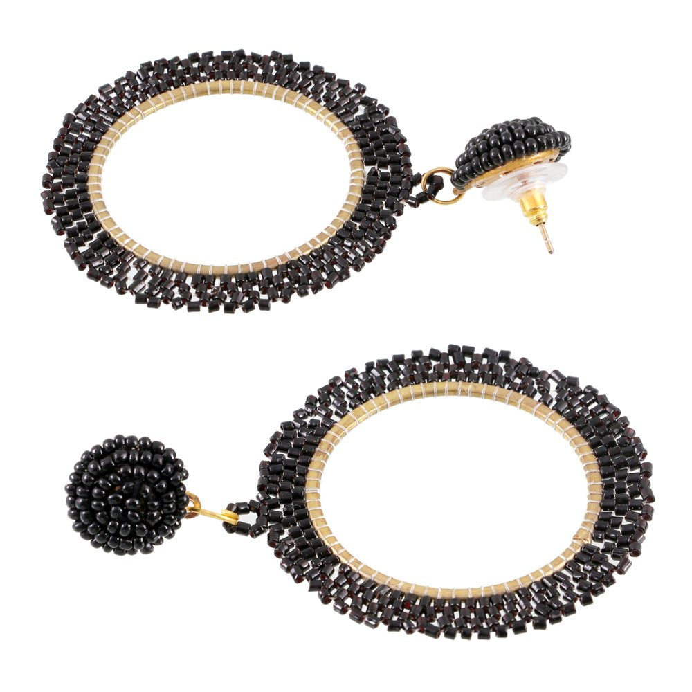 Gold-Plated Handcrafted Black Beaded Earrings image 1