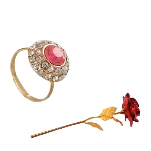 Valentine's Day Gift Set Pink Stone Ring & Red Rose Combo image 1