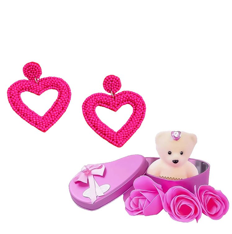 Handmade Pink Heart Earrings & Soft Pink Teddy Bear Combo Set image 3