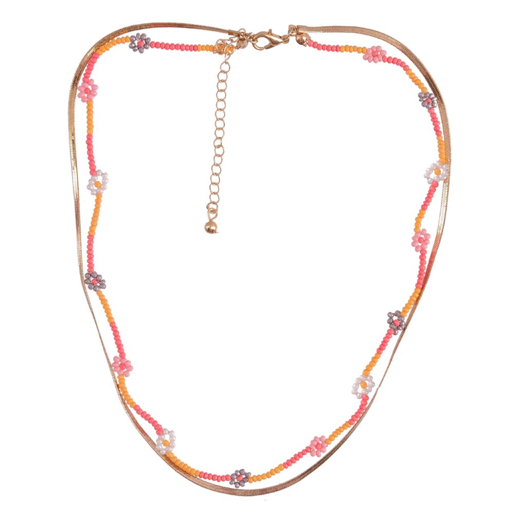 Gold-Plated Chain Pink/Yellow Pearl Beaded Layered Necklace image 3