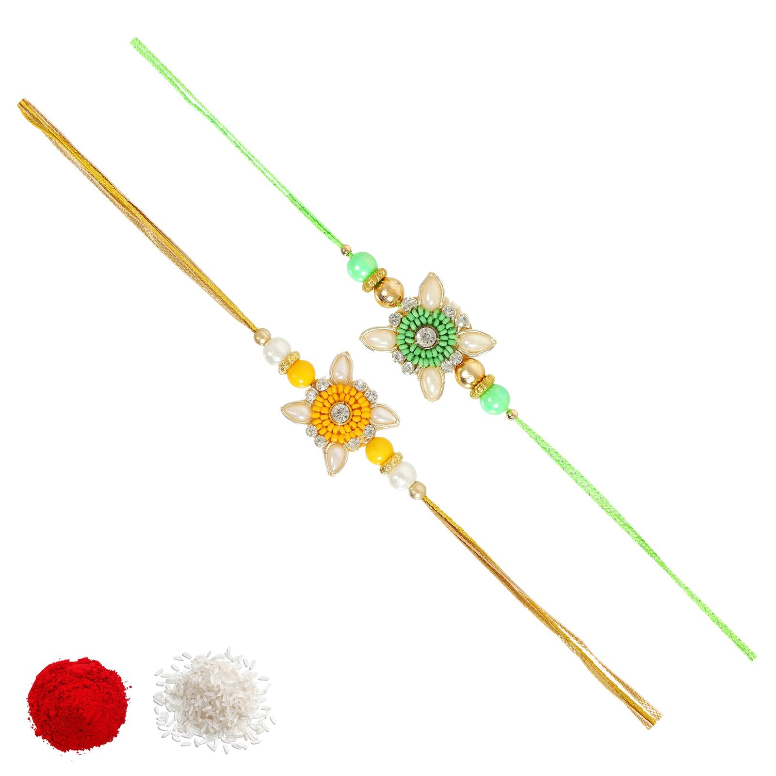 Set of 2 Pearl Bedaed Floral Combo Rakhi Set For Brother image 3