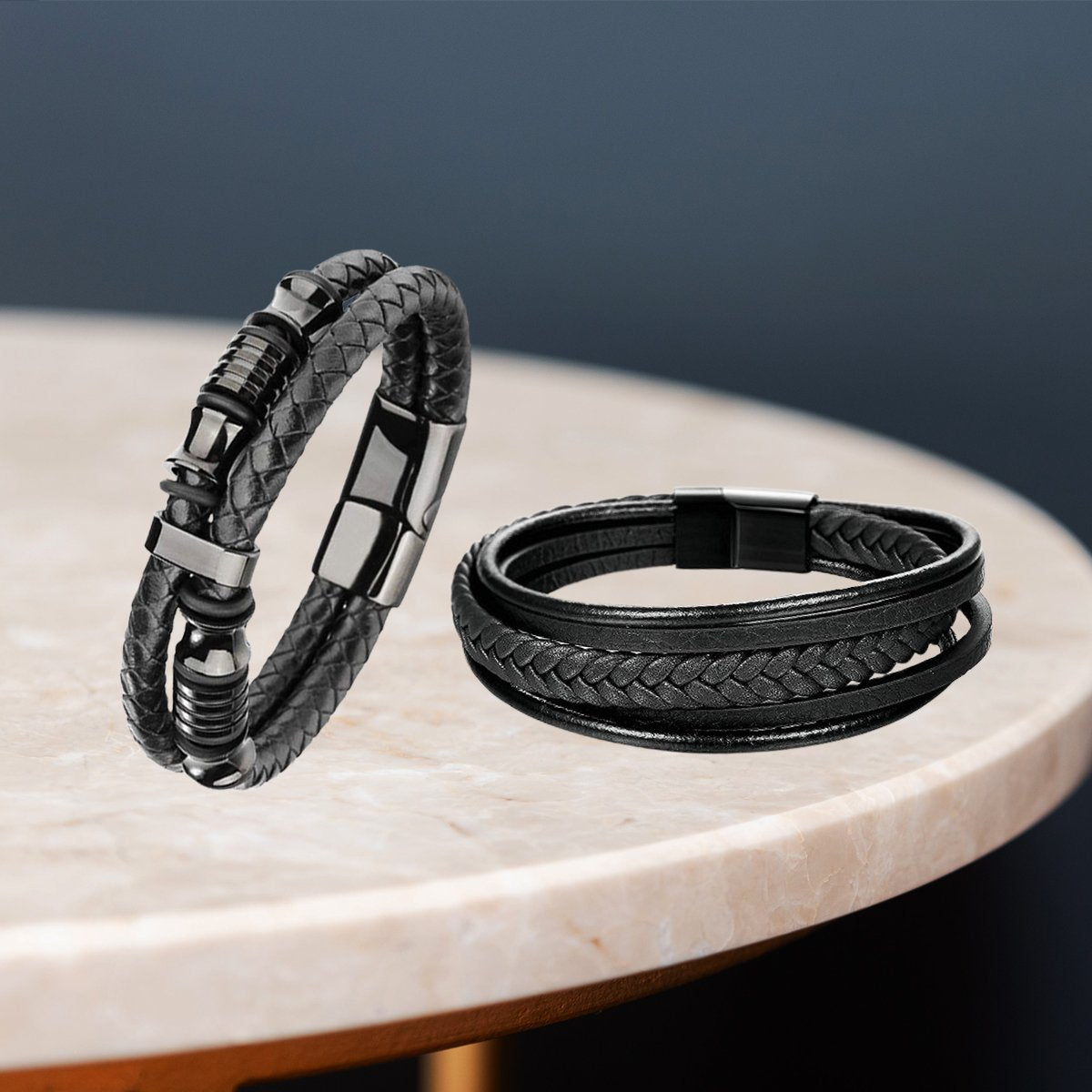 Men's Leather Multistrand Black Bracelet Combo (Pack of 2) image 0