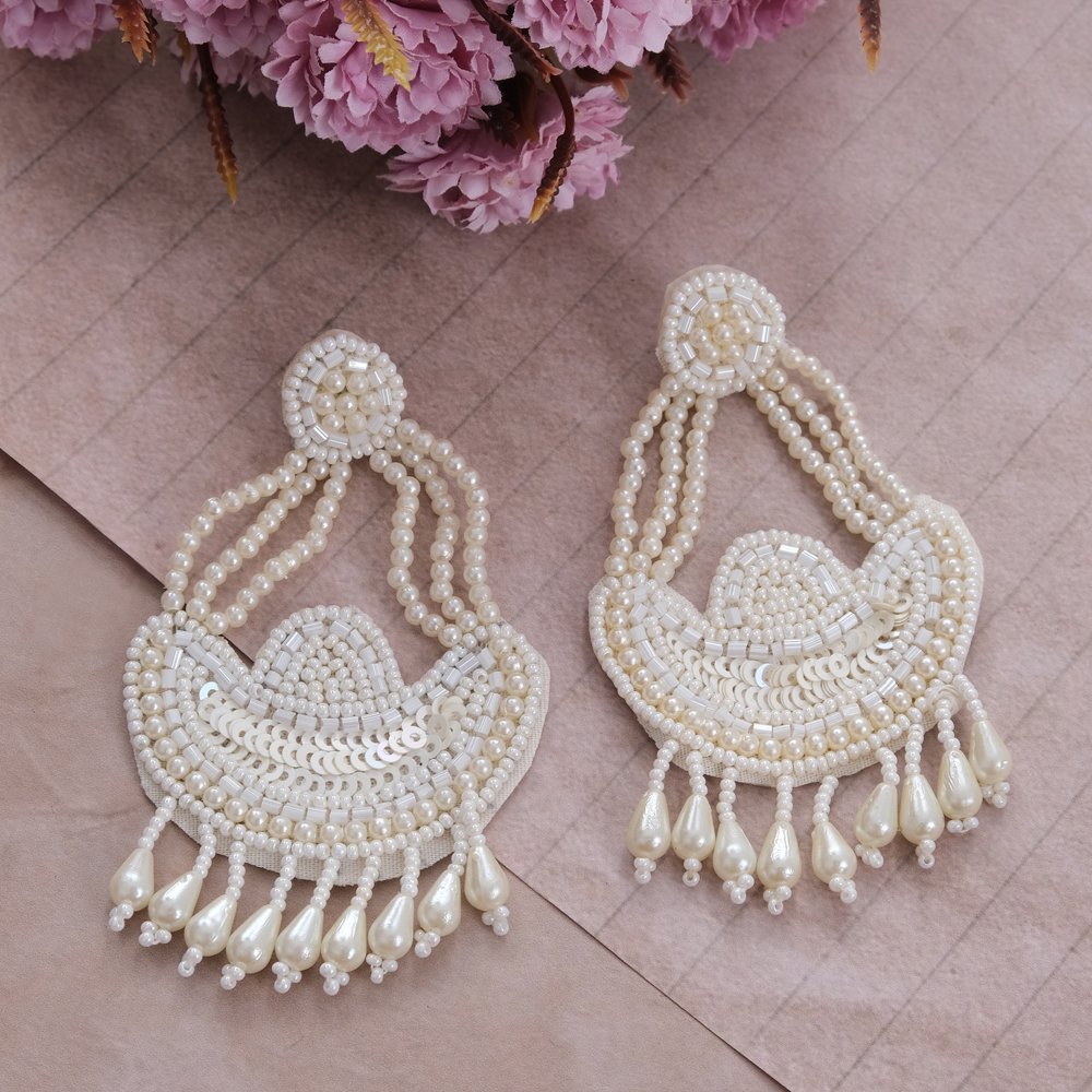 Elegant Handmade Beaded White Pearl Dangler Earring for Women/Girls image 0