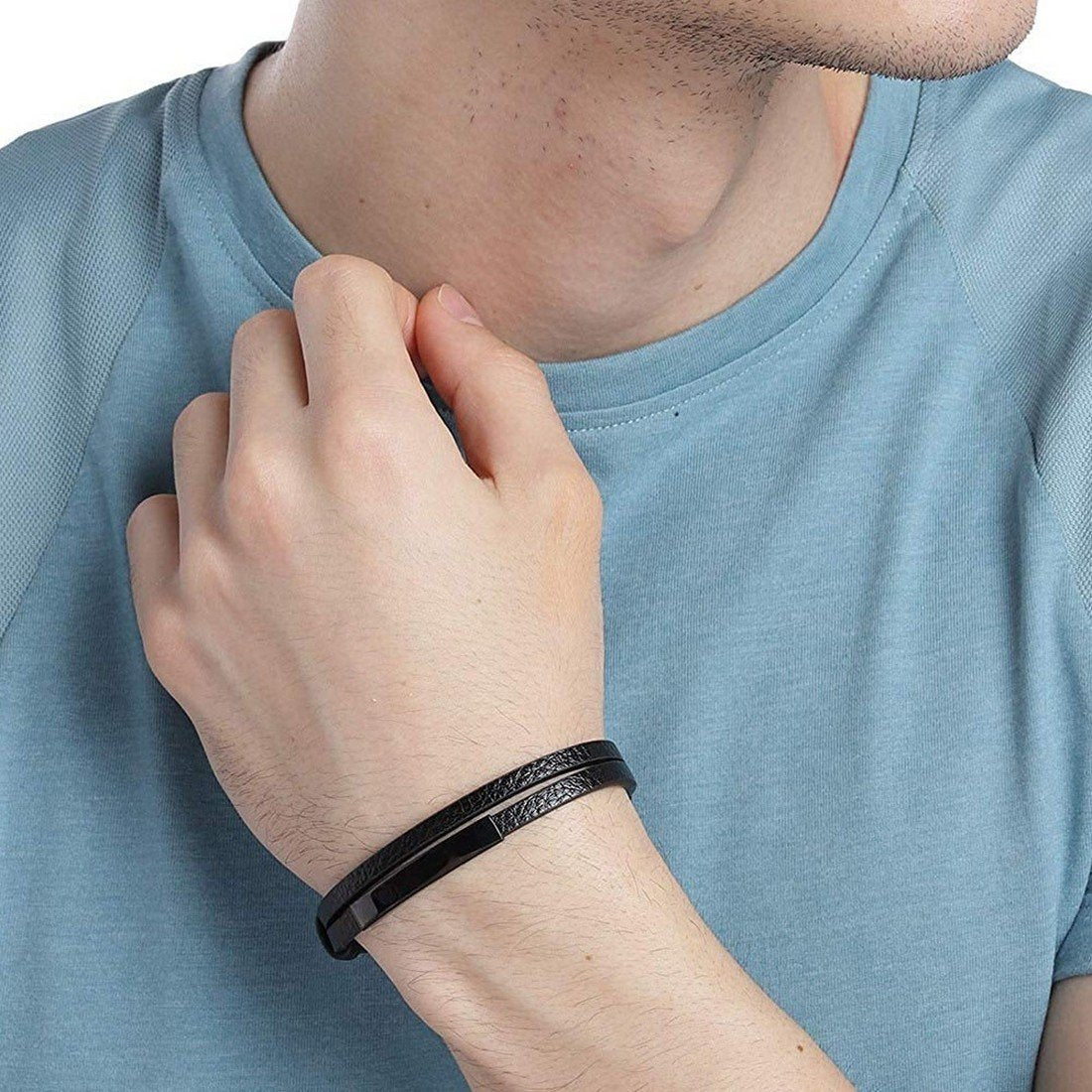 Bold Double Wrap Black Bracelet for Men image 1