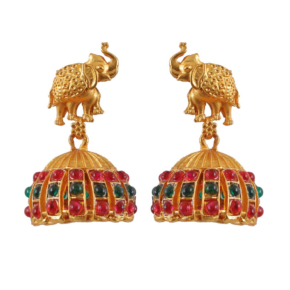 Gold-Plated Red & Green Stone Elephant Choker Jewellery Set image 4