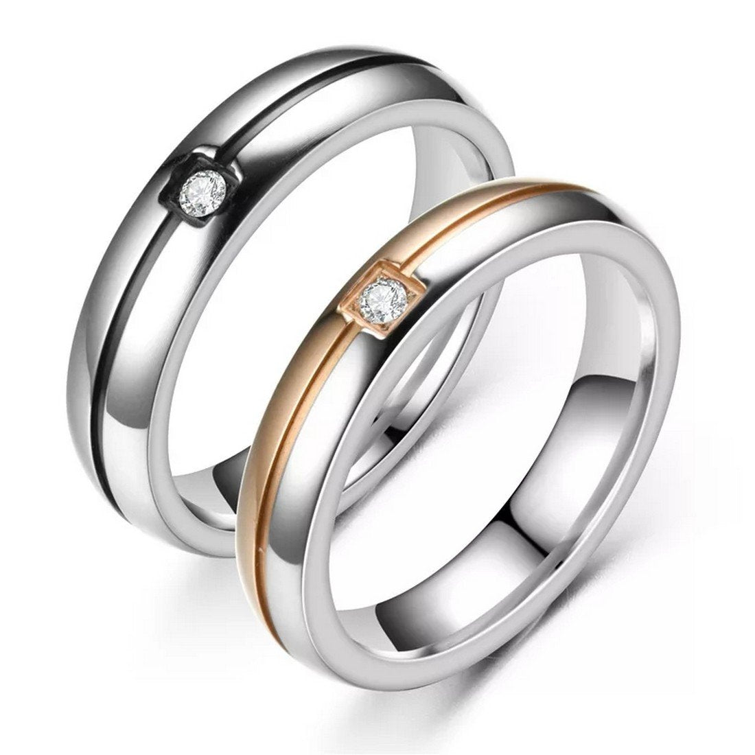Silver-Gold Crystal Couple Rings image 1