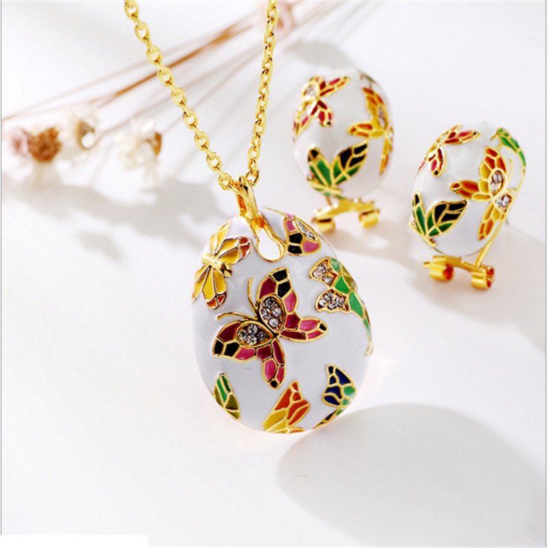 Enamel Style Austrian Crystal Gold Toned Pendant Necklace & Earrings Set image 2