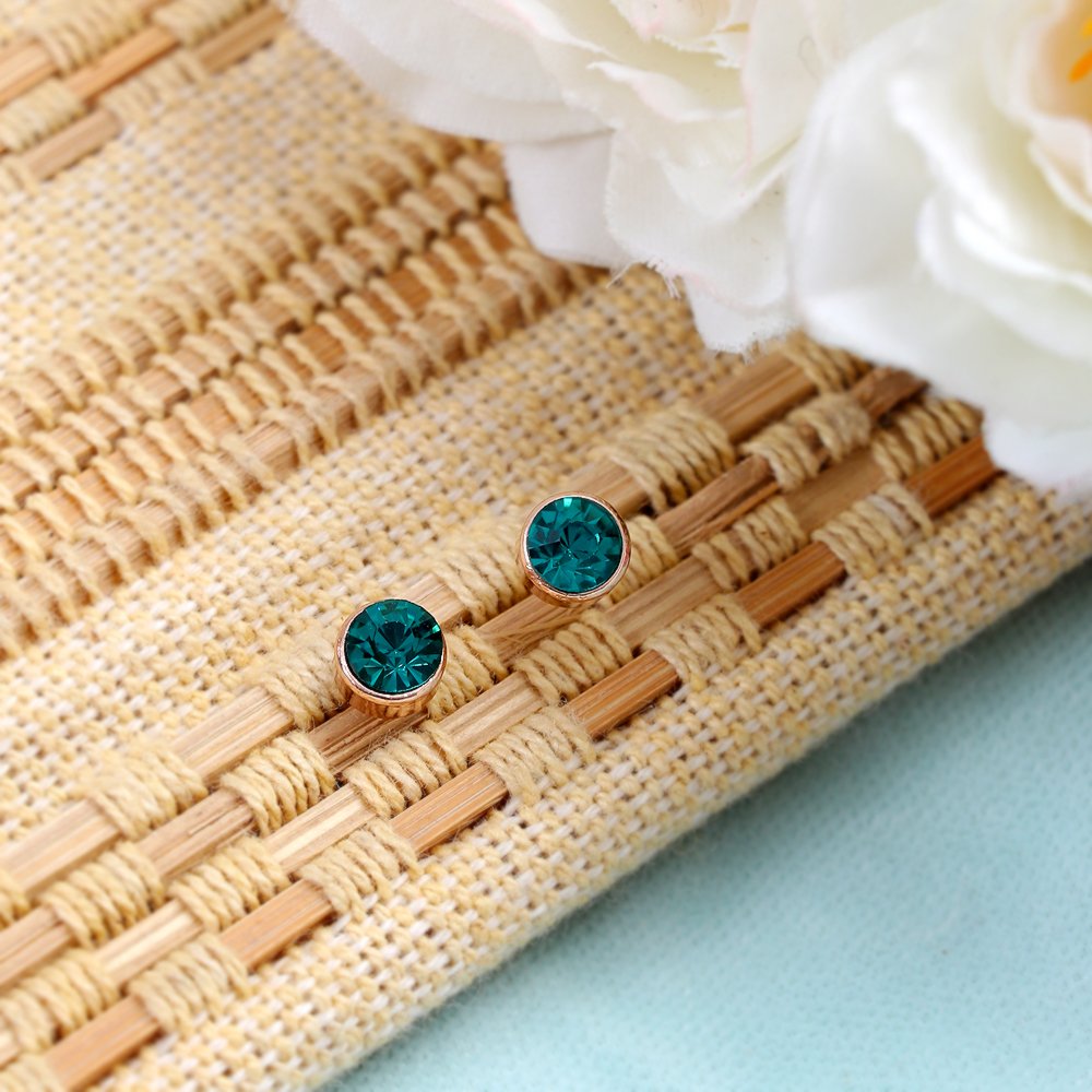 Gold-Plated Green Crystal Studs Earrings image 1