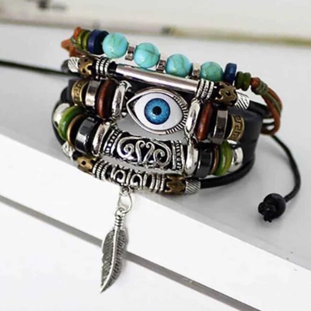 Blue Evil Eye Multi-Color Leather Wrap Bracelet image 4