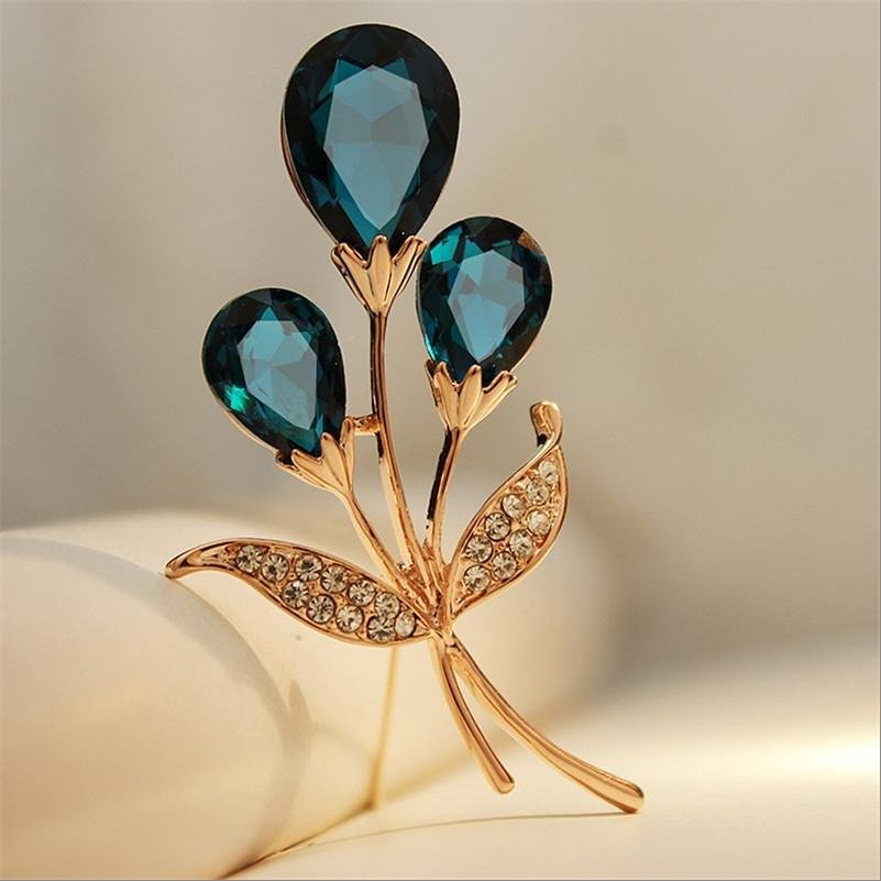 Gold-Plated Blue Crystal Brooch For Womne/Girl's image 0