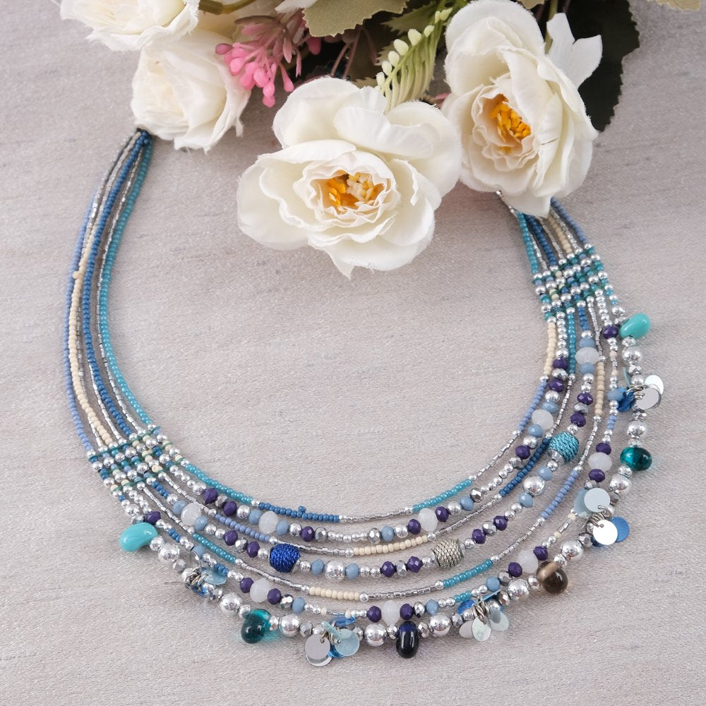 Bohemian Blue Multicolor Beaded Multi-layered Choker Necklace image 0