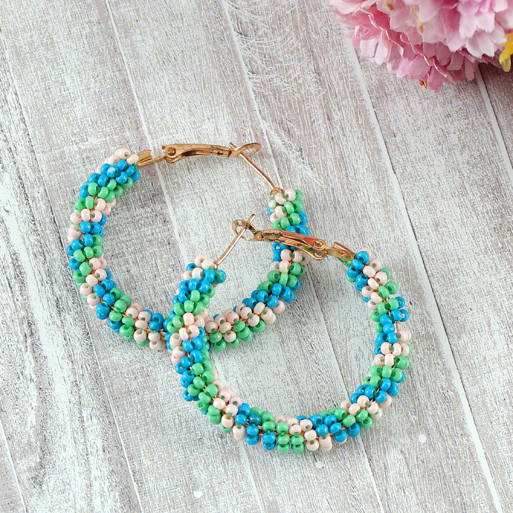 Multicolor Beaded Hoop Earrings image 0