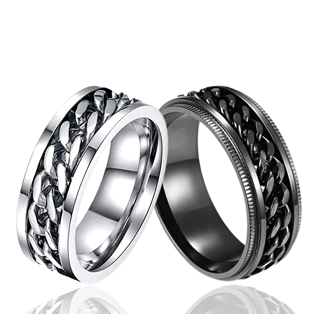 Bold Black and Silver Combo Spinner Ring image 2