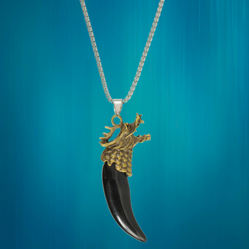 Oxidized Gold Dragon Head Pendant Chain Necklace image 2