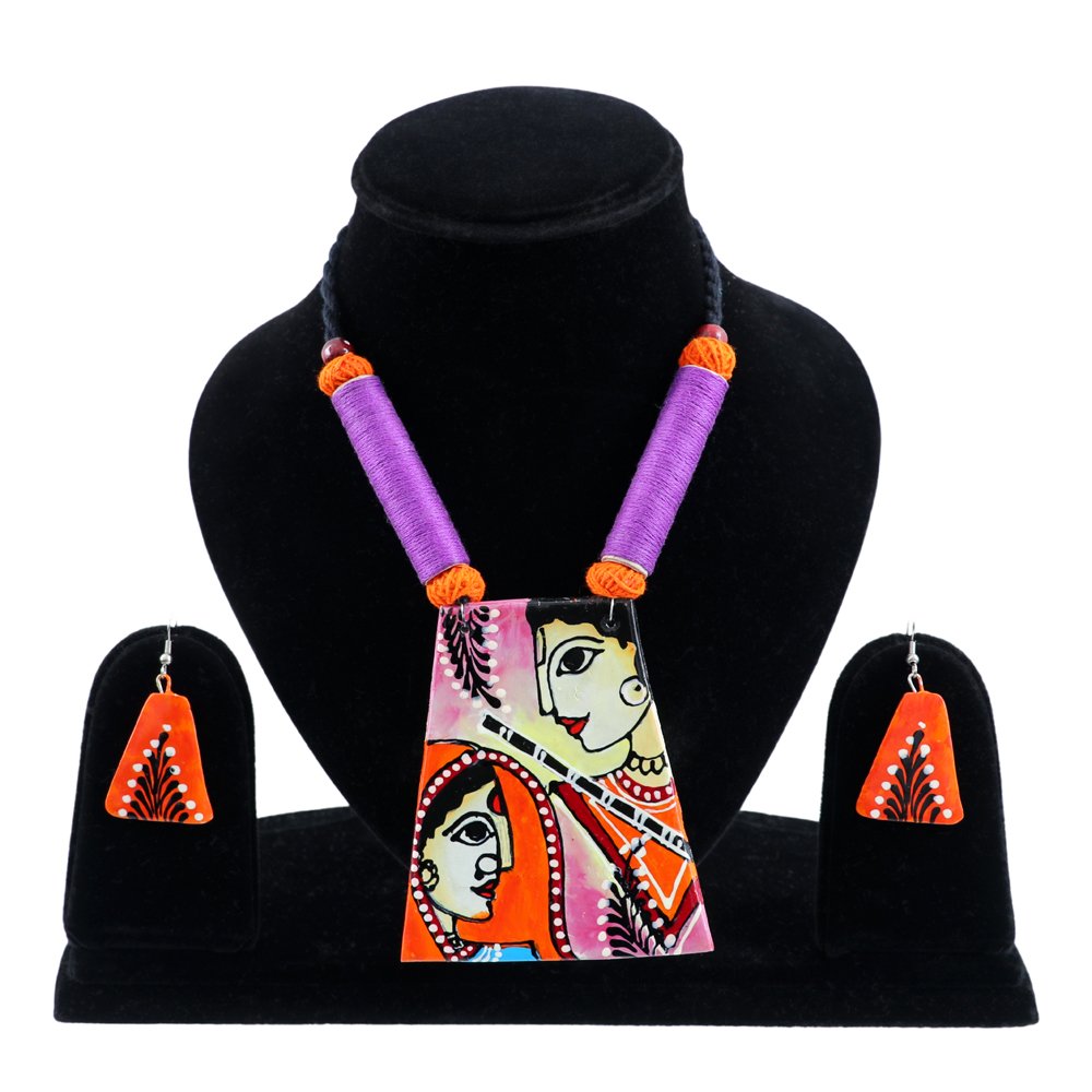Hand-Painted Shri Ram Sita Terracotta Fabric Jewellery Set image 0