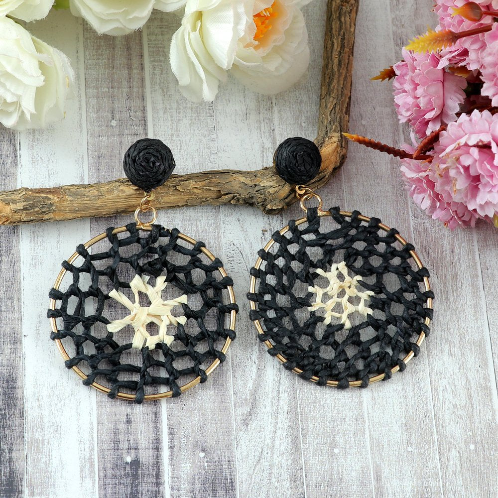 Handcrafted Crosia Thread Black & White Dangler Earrings image 3