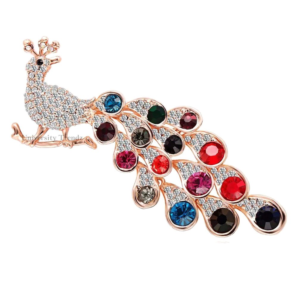 Stunning Gold-Plated Peacock Multicolor Crystal Studded Brooch for Women/Girls image 3