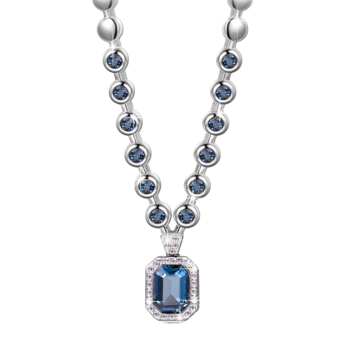 Silver-Plated Blue Crystal Stud Pendant Necklace for Women/Girls image 1