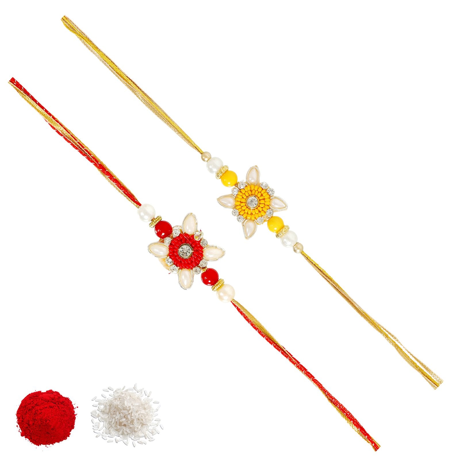 Set of 2 Pearl Bedaed Floral Combo Rakhi Set For Brother image 3