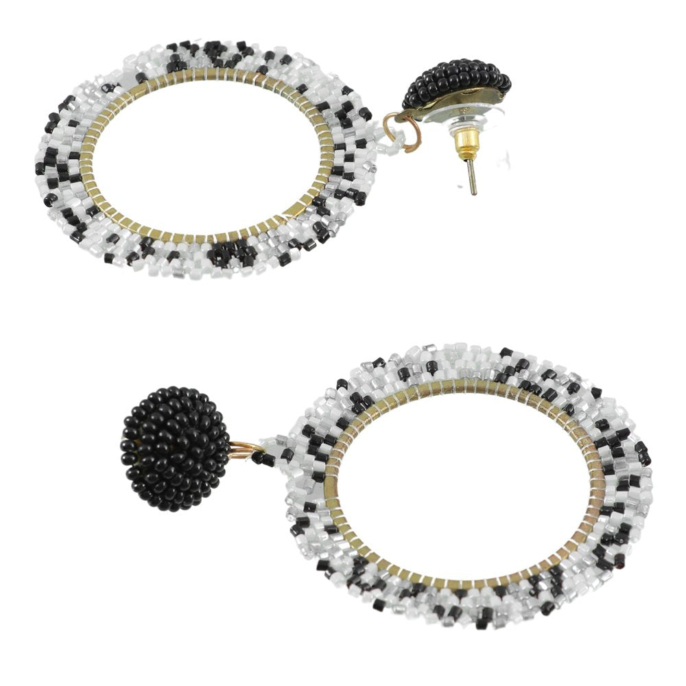 Gold-Plated Handcrafted Black& White Beaded Earrings image 1