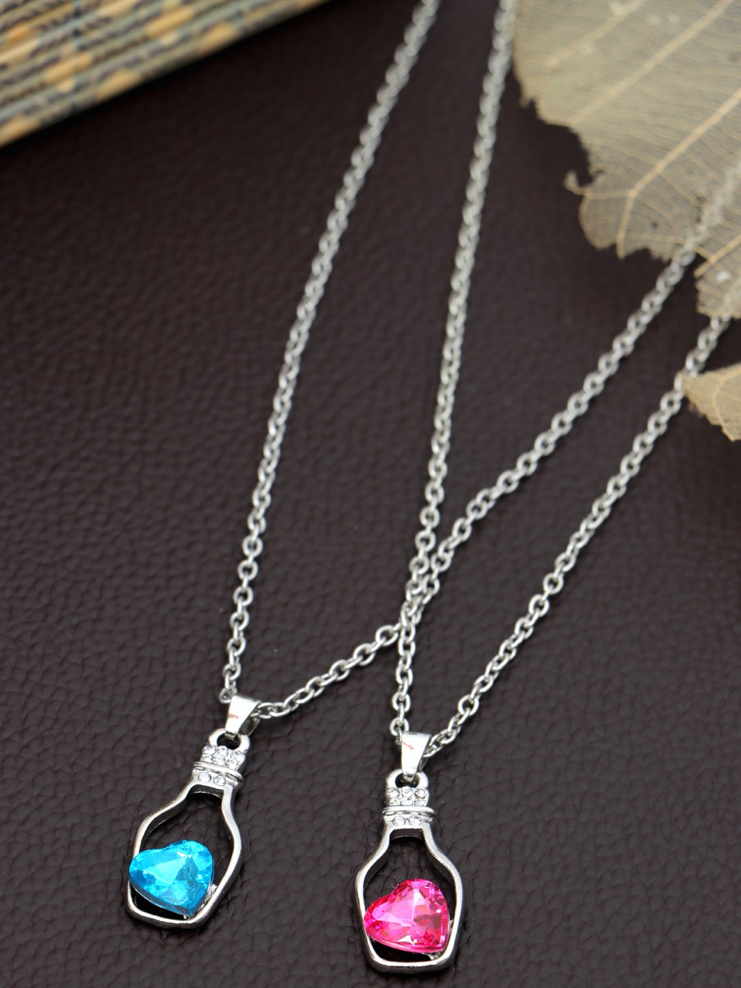 Silver-Plated Blue & Pink Crystal Locket Pendant Necklace for Women/Girls image 0