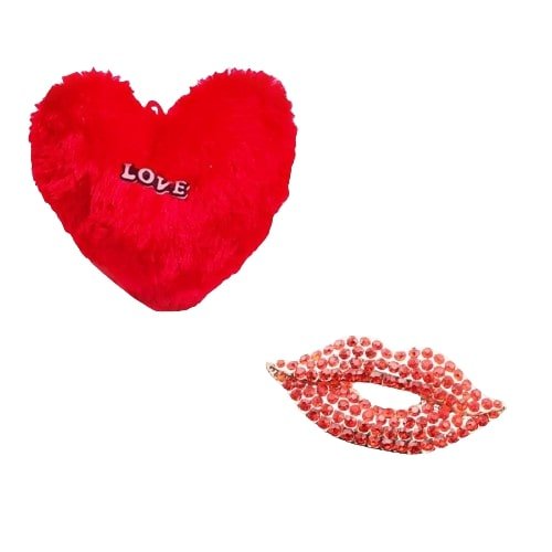 Valentine's Day Combo Set Hot Red Lips Brooch with Heart Pillow image 1
