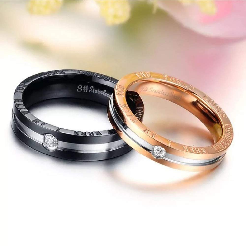 Stylish Black and Gold Crystal Matching Couple Rings image 0