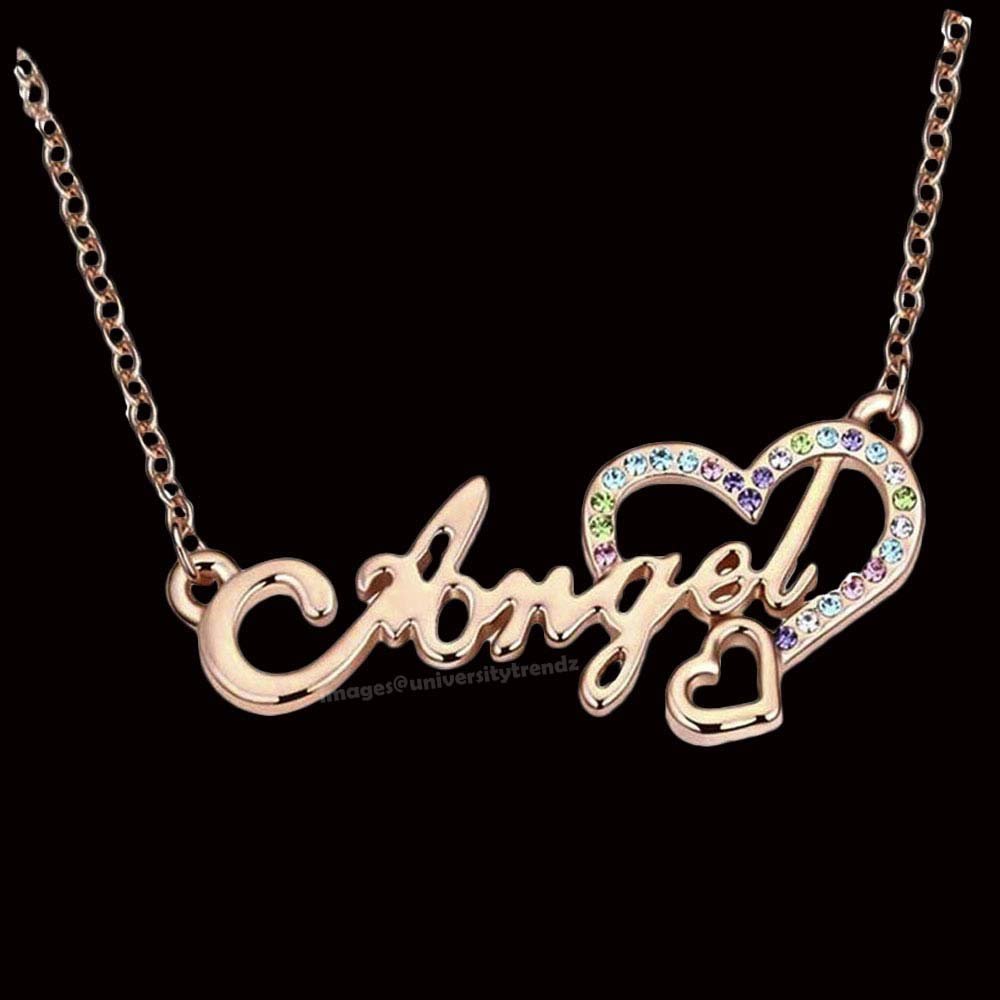 Gold-Plated Personalized Angel Name Heart Pendant Necklace image 2